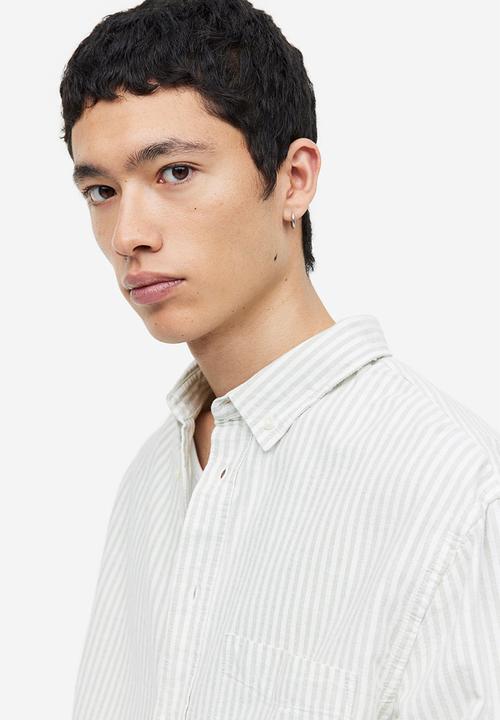H&M - Regular fit oxford shirt - light green & white striped 