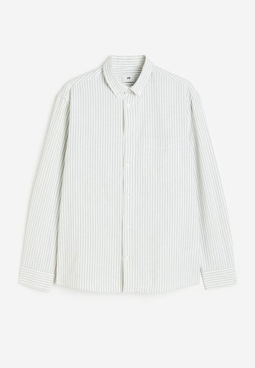 H&M - Regular fit oxford shirt - light green & white striped 