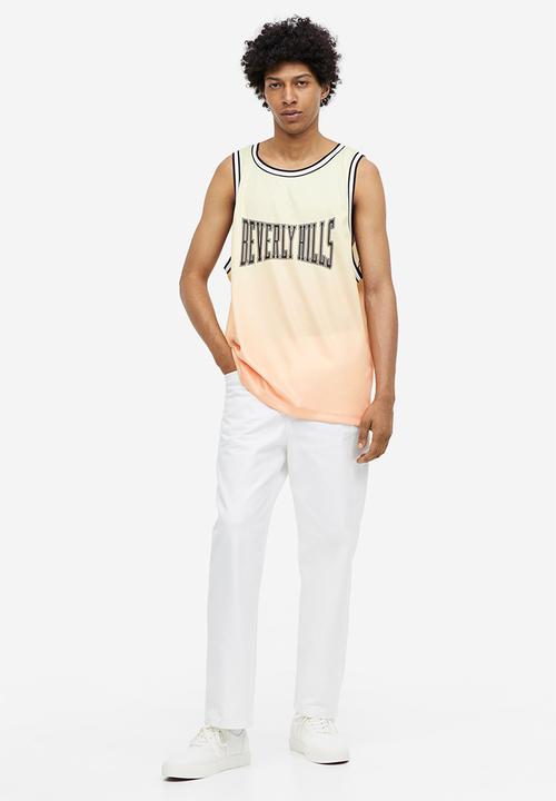H&M - Relaxed fit printed mesh vest top - light orange & beverly hills