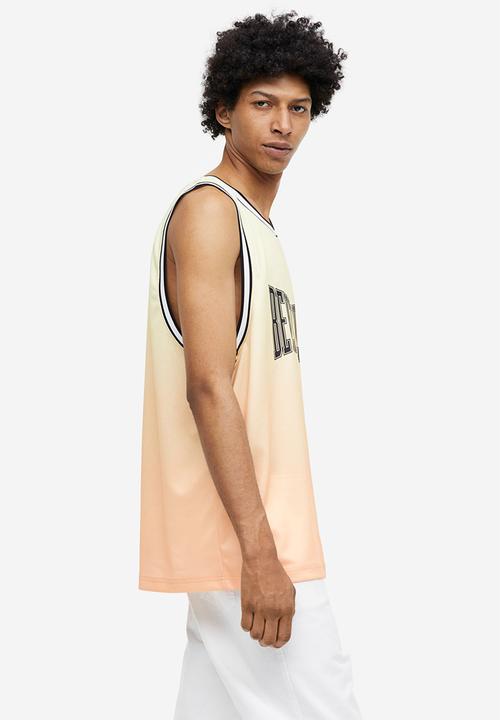 H&M - Relaxed fit printed mesh vest top - light orange & beverly hills
