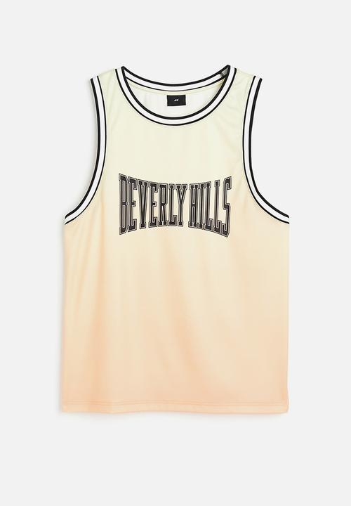 H&M - Relaxed fit printed mesh vest top - light orange & beverly hills