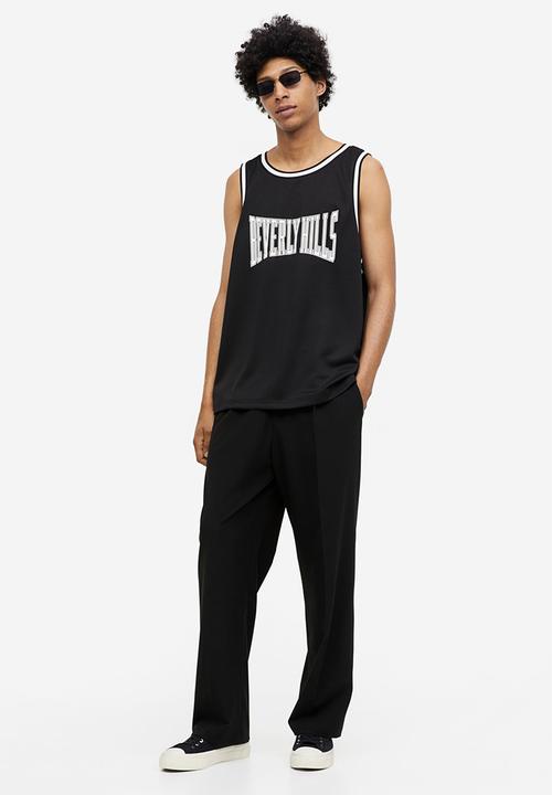 H&M - Relaxed fit printed mesh vest top - black & beverly hills