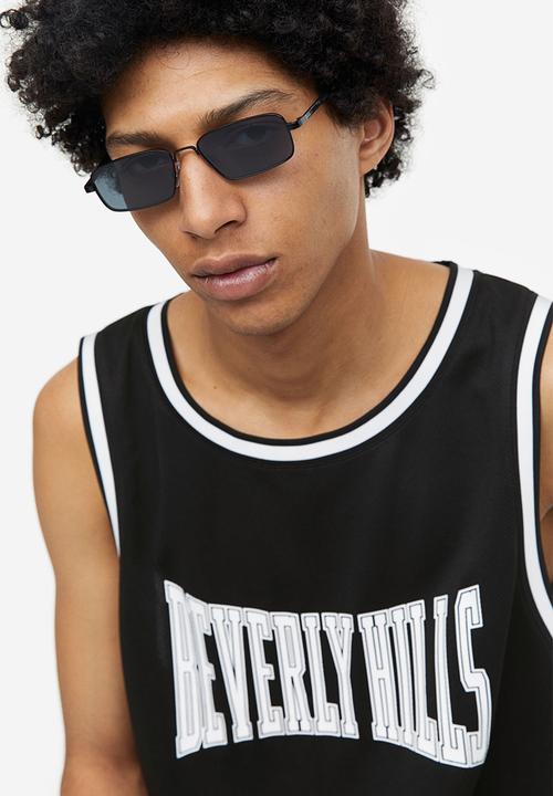 H&M - Relaxed fit printed mesh vest top - black & beverly hills