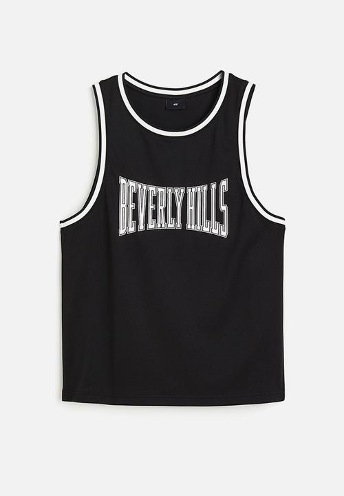 H&M - Relaxed fit printed mesh vest top - black & beverly hills
