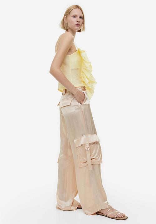 H&M - Linen-blend flounce-detail top - light yellow
