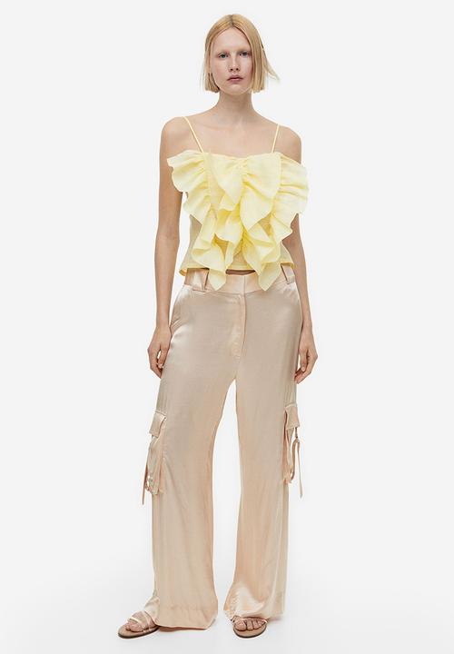 H&M - Linen-blend flounce-detail top - light yellow