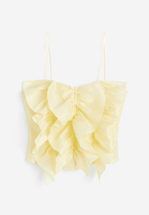 H&M - Linen-blend flounce-detail top - light yellow