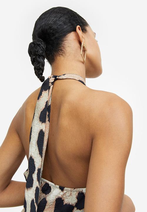 H&M - Halterneck dress - light beige leopard print