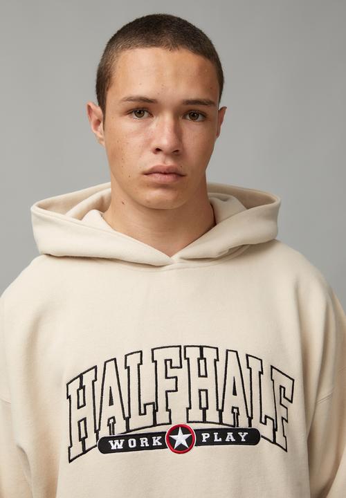 Factorie - Half Half Baggy Graphic Hoodie - Beige/Half Half Curve 