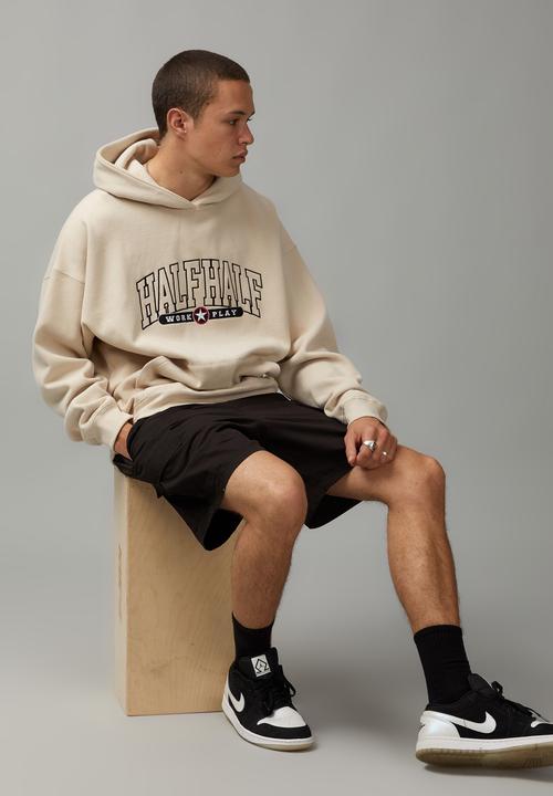 Factorie - Half Half Baggy Graphic Hoodie - Beige/Half Half Curve 
