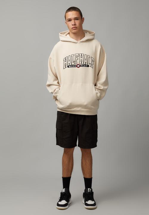 Factorie - Half Half Baggy Graphic Hoodie - Beige/Half Half Curve 