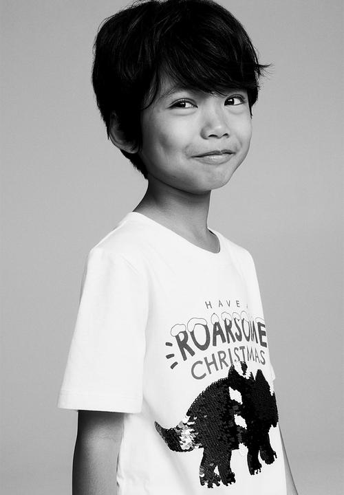 H&M - Interactive-motif t-shirt - white dinosaur