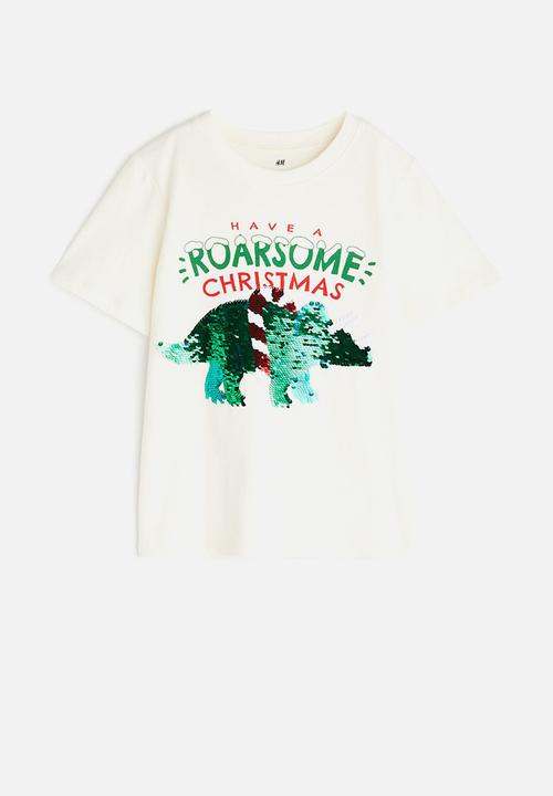H&M - Interactive-motif t-shirt - white dinosaur