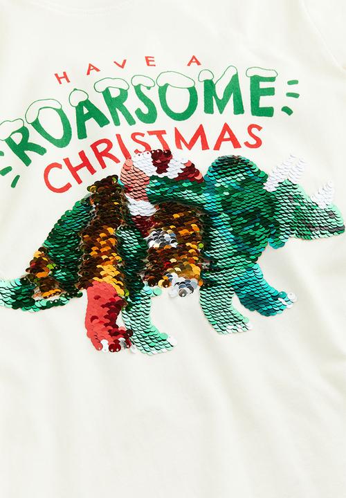 H&M - Interactive-motif t-shirt - white dinosaur