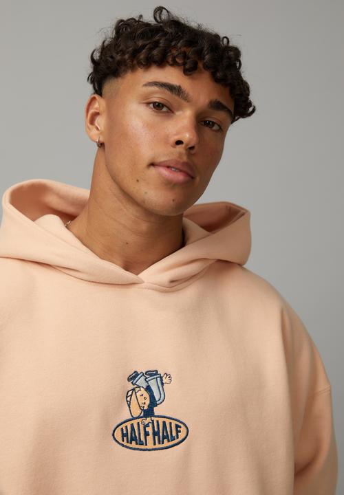 Factorie - Half Half Baggy Graphic Hoodie - Peach/Half Half Character 