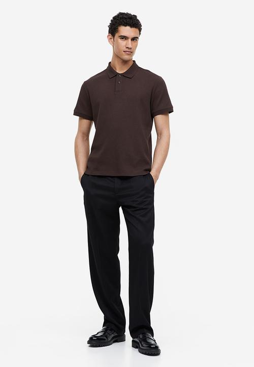 H&M - Slim fit waffled polo shirt - dark brown
