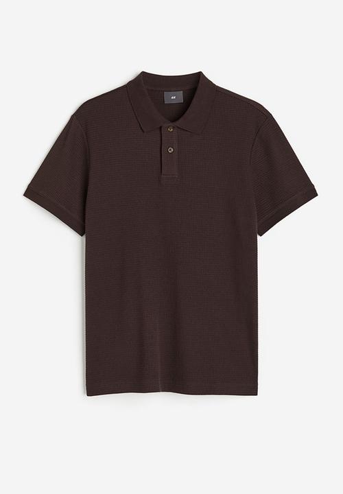 H&M - Slim fit waffled polo shirt - dark brown