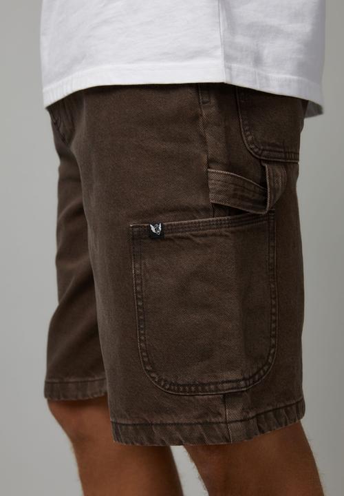Factorie - Half Half Painter Baggy Denim Short - Washed Brown/Contrast Stitch 