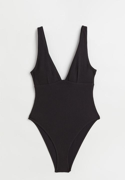 H&M - High leg ribbed swimsuit - black