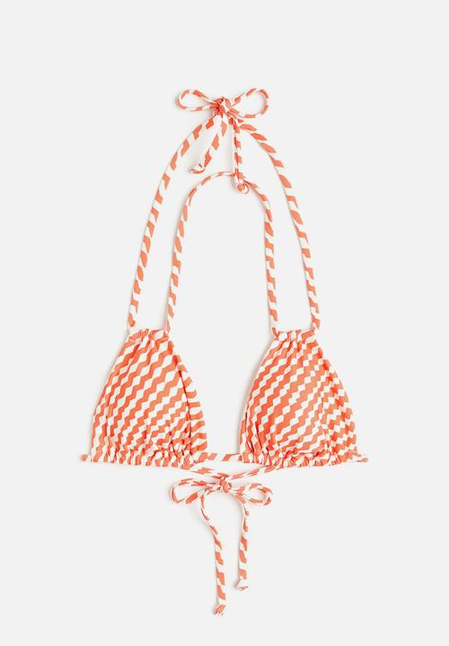 H&M - Padded triangle bikini top - orange & white patterned