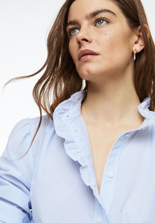 H&M - Frill-trimmed blouse - light blue