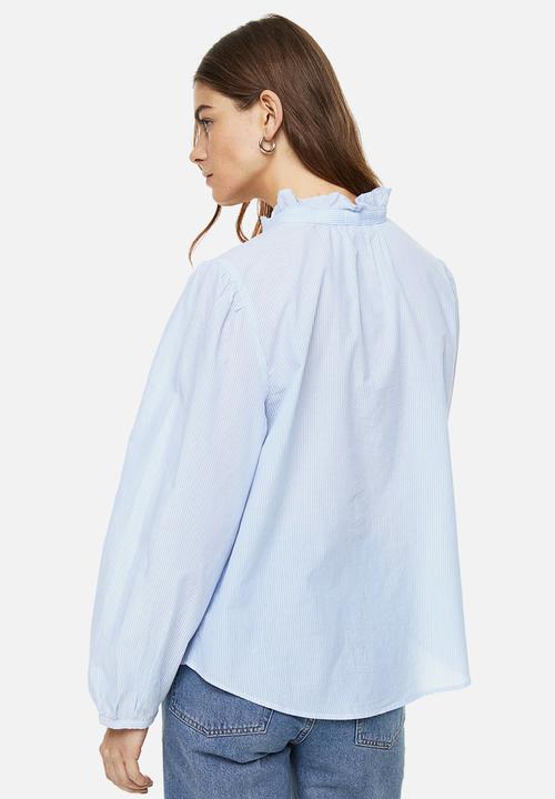 H&M - Frill-trimmed blouse - light blue