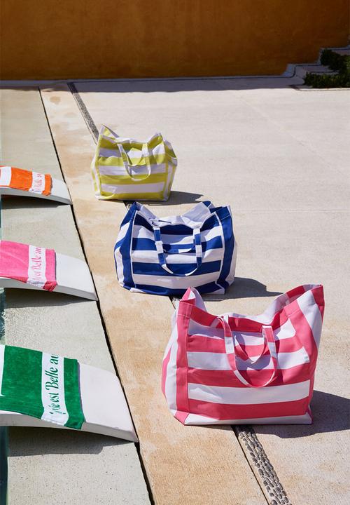 H&M - Cotton canvas beach bag - pink striped