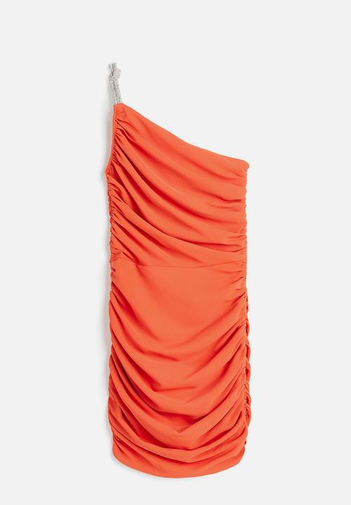 H&M - Rhinestone-strap one-shoulder dress - orange