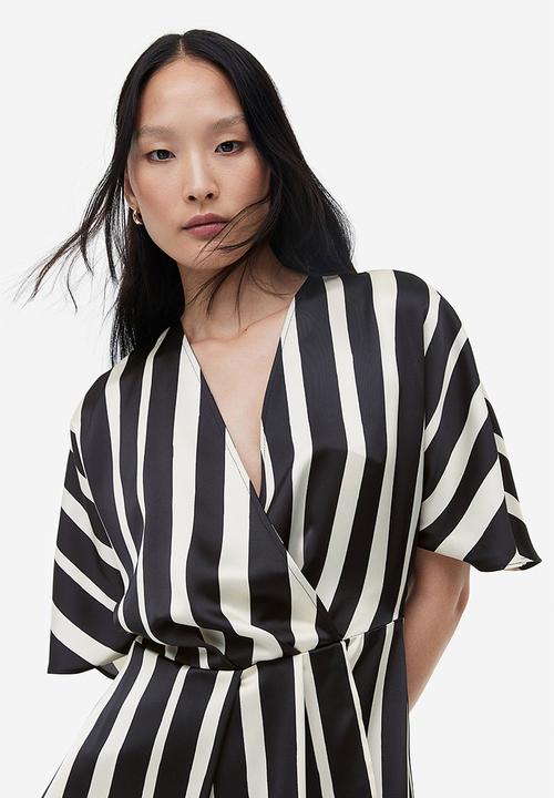 H&M - Satin wrap dress - cream & black striped 
