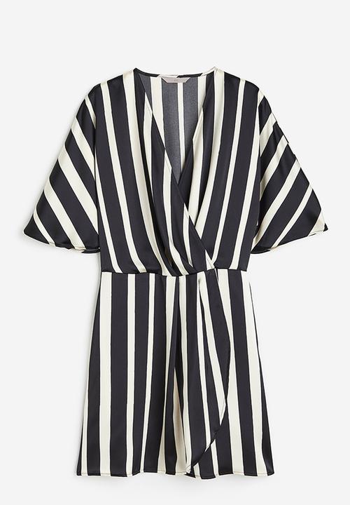 H&M - Satin wrap dress - cream & black striped 