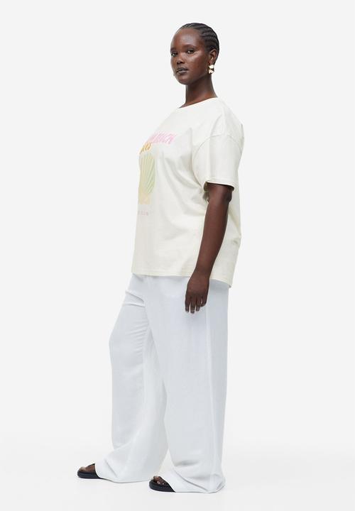 H&M - Printed t-shirt - cream & palm beach