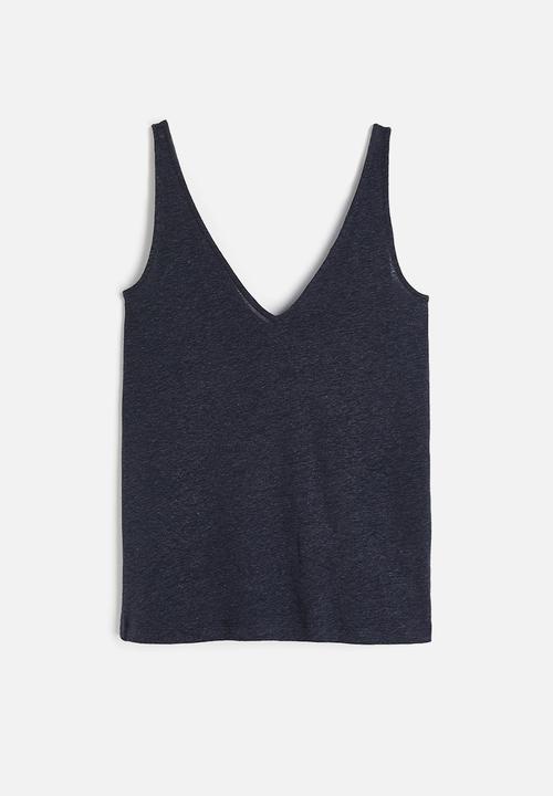 H&M - Linen-blend vest top - dark blue