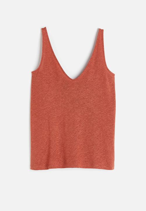 H&M - Linen-blend vest top - brick red