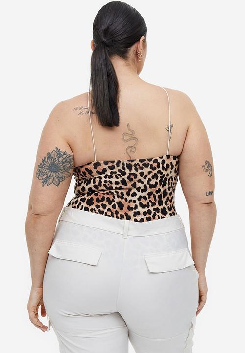 H&M - Jersey thong body - beige & leopard-print