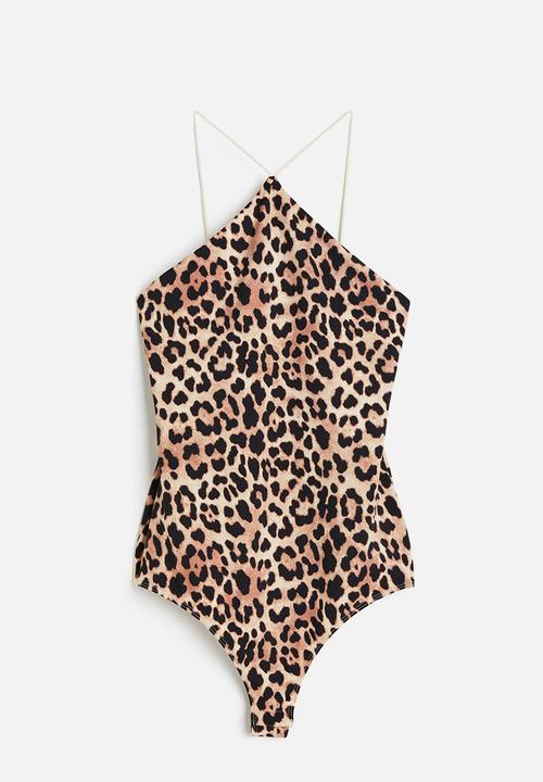 H&M - Jersey thong body - beige & leopard-print