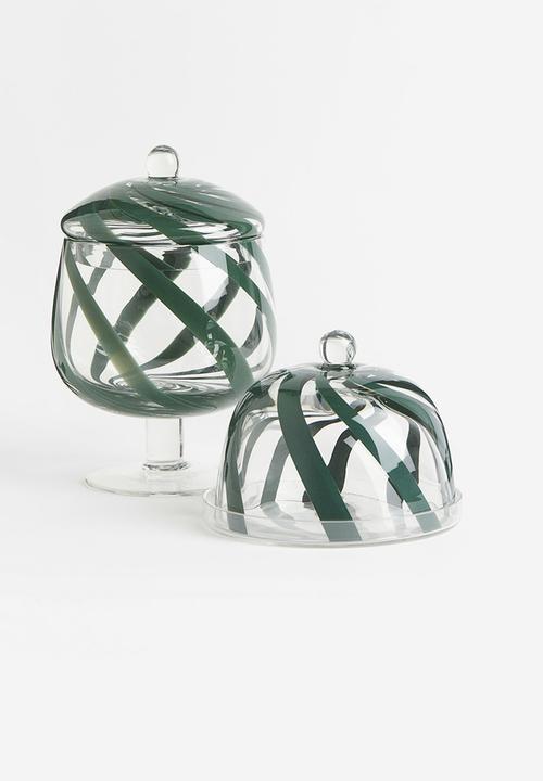 H&M - Glass jar - green/patterned