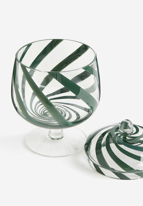 H&M - Glass jar - green/patterned