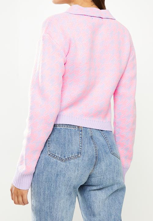 Missguided - Pearl houndstooth collar cardigan co ord  - pink