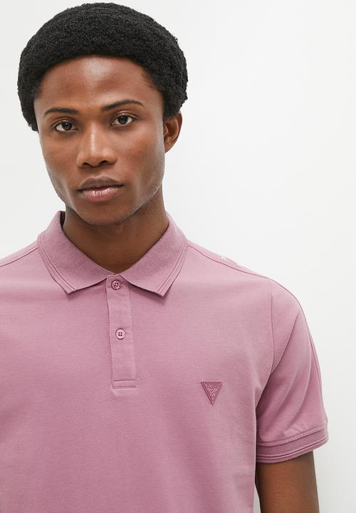 GUESS - Short sleeve logo on sleeve polo - blush mauve
