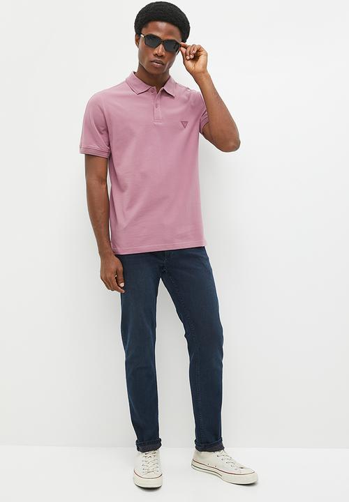 GUESS - Short sleeve logo on sleeve polo - blush mauve