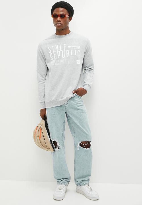 STYLE REPUBLIC - SR crew neck graphic sweater - Grey Melange