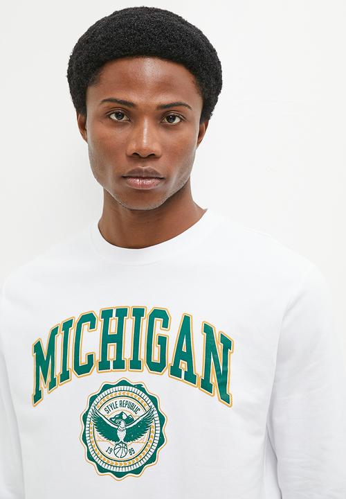 STYLE REPUBLIC - Michigan Crew neck graphic sweater - White