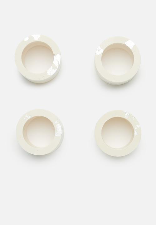 Terrazzo Home - Napkin Rings Set of 4 - White & Silver