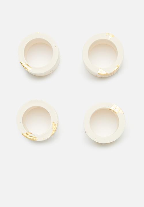 Terrazzo Home - Napkin Rings Set of 4 - Gold & White