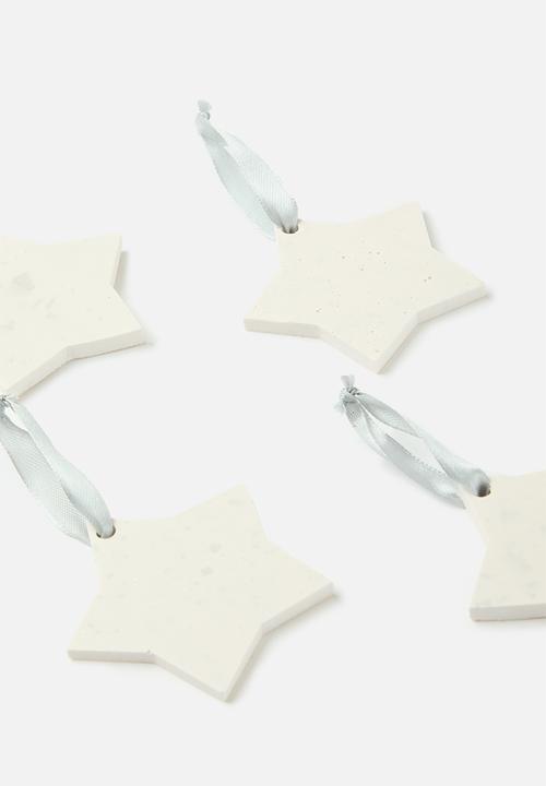 Terrazzo Home - Star Christmas Baubles  Set of 4 - Silver & White
