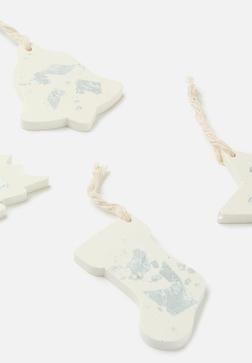 Terrazzo Home - Christmas Baubles Set of 4 - White & Silver