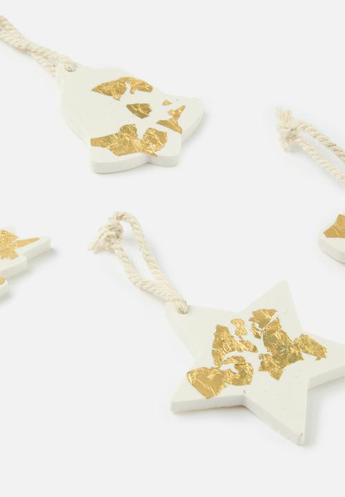 Terrazzo Home - Christmas Baubles Set of 4 - White & Gold