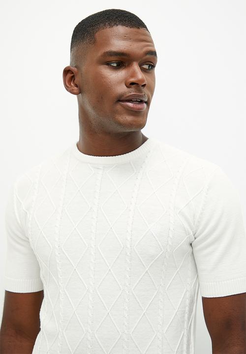 Lark & Crosse - Jacquard knit high neck short sleeve tee - milk
