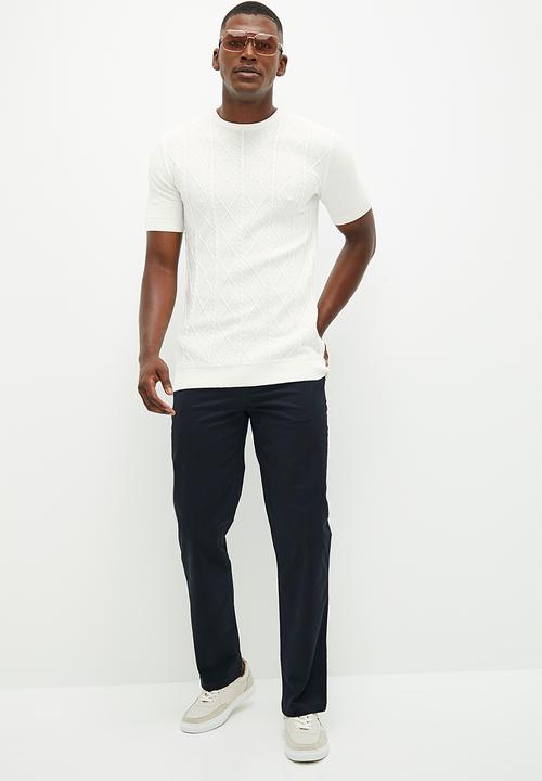 Lark & Crosse - Jacquard knit high neck short sleeve tee - milk