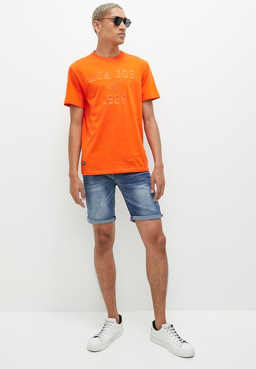Aca Joe - Mens Aca Joe Tonal Embroidery Crew Tee - SS - Scarlet Ibis